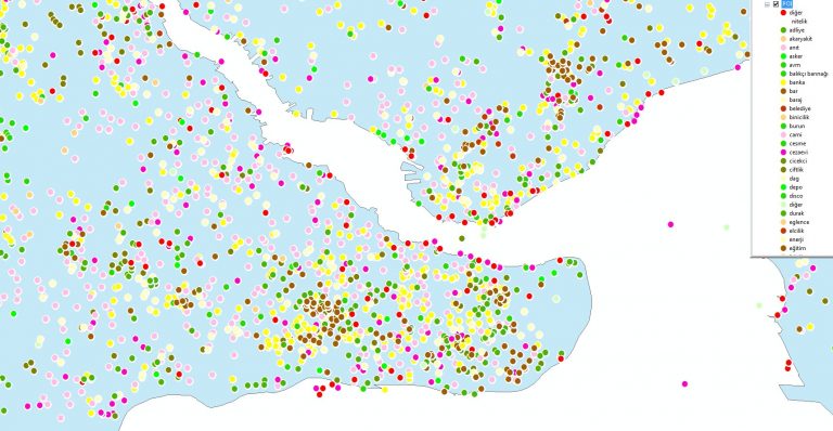 önemli yerler,harita,cbs,yoğunluk,gis,işyeri,dükkan,cami,okul,poi,yol,seçim,2019